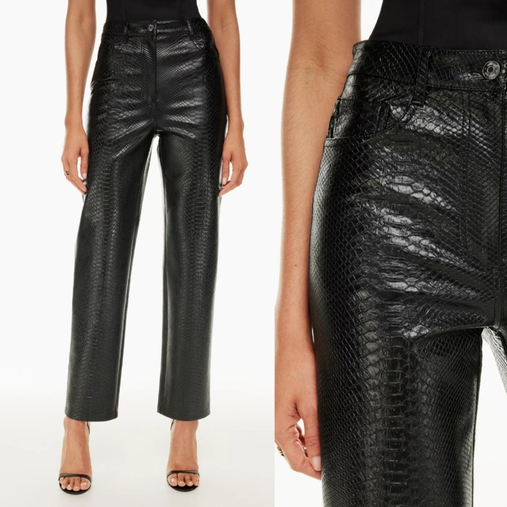 New Aritzia Wilfred The Melina Vegan Leather Pant Black Python Sz Small